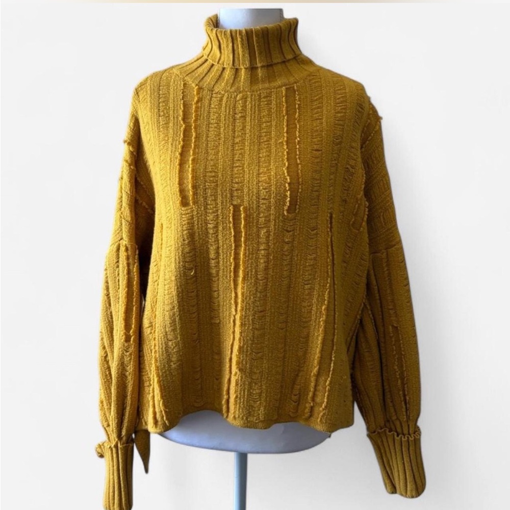 Cozy Yellow Turtleneck Sweater with Textured Knit